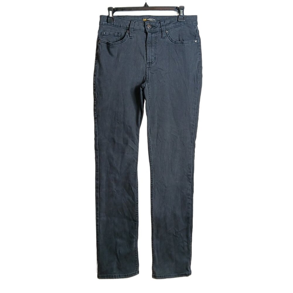 Lee Straight Leg Jeans Womens 8 Long Black Regular Fit Mid Rise Stretch Denim